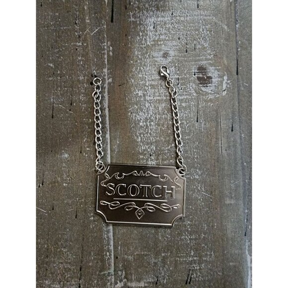 Scotch Silver Toned  Liquor Decanter Label Tag For Scotch With Ornate Chain - Picture 2 of 4